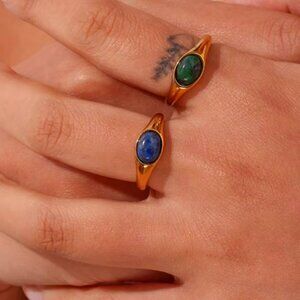 Trendy Oval Ring With Natural Stone Lapis‎ Unakite